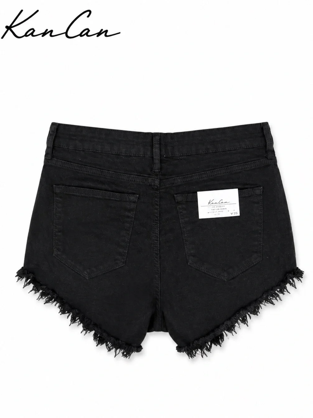 KanCan Babe Black High Rise Frayed Hem Denim Shorts Size 9/28 Waist New With Tag